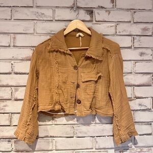 Free People Cropped Button-Front Glaze Tan Jacket